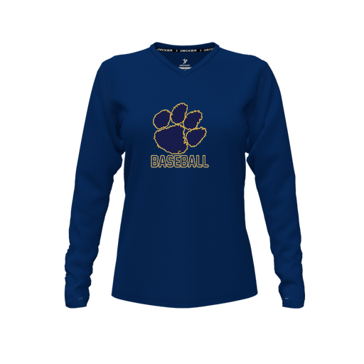 [CUS-DFW-TEES-CMF-VNK-LSL-NVY-FYXS-LOGO2] Comfort T-Shirt (Female Youth XS, Navy, V Neck, Logo 2, Long Sleeve)