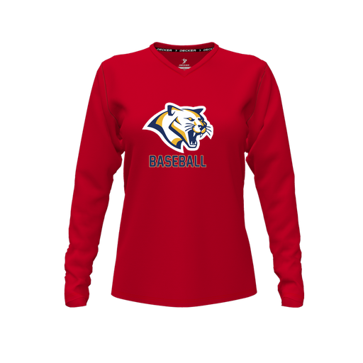 [FTLVCFRD-FYXS-LOGO1] Decker Comfort T-Shirt (Female Youth XS, Red, V Neck, Logo 1, Long Sleeve)