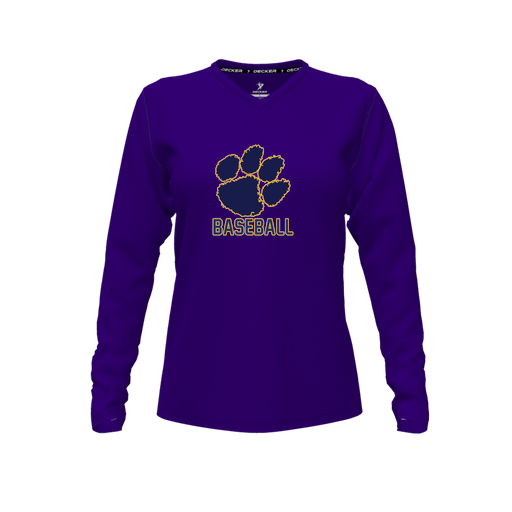 [CUS-DFW-TEES-CMF-VNK-LSL-PUR-FYXS-LOGO2] Decker Comfort T-Shirt (Female Youth XS, Purple, V Neck, Logo 2, Long Sleeve)