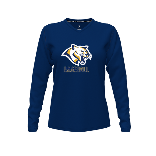 [CUS-DFW-TEES-PER-VNK-LSL-NVY-FYXS-LOGO1] Decker Performance T-Shirt (Female Youth XS, Navy, V Neck, Logo 1, Long Sleeve)