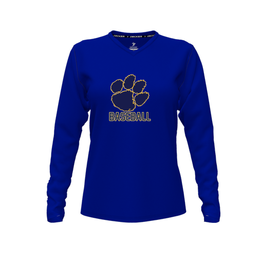 [CUS-DFW-TEES-PER-VNK-LSL-RYL-FYXS-LOGO2] Decker Performance T-Shirt (Female Youth XS, Royal, V Neck, Logo 2, Long Sleeve)