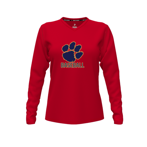 [CUS-DFW-TEES-PER-VNK-LSL-RED-FYXS-LOGO2] Performance T-Shirt (Female Youth XS, Red, V Neck, Logo 2, Long Sleeve)